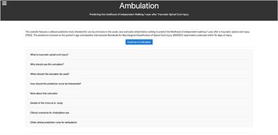 Enabling knowledge translation: implementation of a web-based tool for independent walking prediction after traumatic spinal cord injury